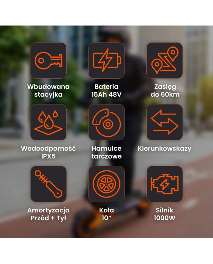 Kamikaze K1 Electric Scooter + Key Switch - 1000W, 60 km range