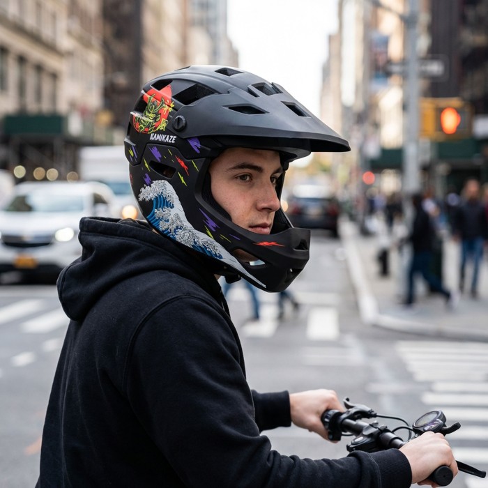 Kamikaze RONIN Wave Black Full Face Helmet