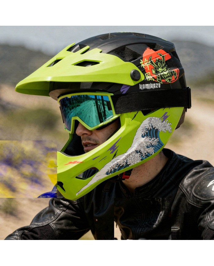 Kamikaze RONIN Wave Green Full Face Helmet
